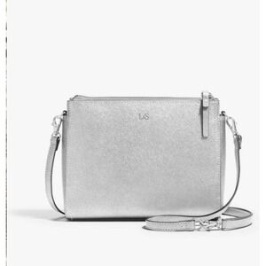 NEW Lo & Sons Pearl Zip Crossbody Saffiano Leather Silver Shimmer Multi READ‎